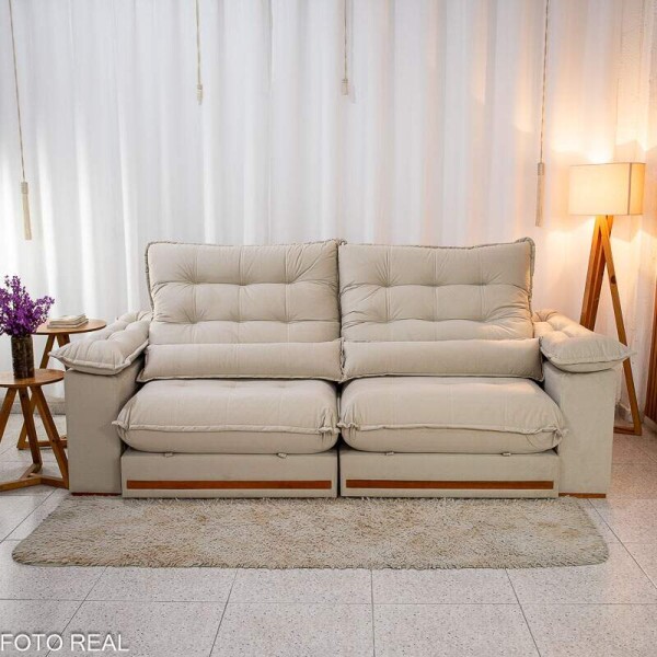 Sof Retrtil Reclinvel Istambul 2.50m Veludo Bege 406 - Espuma D33