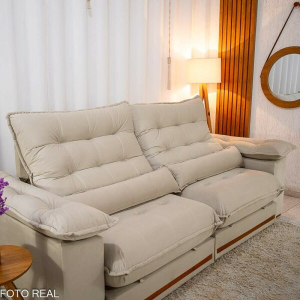 Sof Retrtil Reclinvel Istambul 2.50m Veludo Bege 406 - Espuma D33