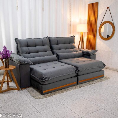 Sof Retrtil Reclinvel Istambul 2.50m Veludo Cinza 403 - Espuma D33