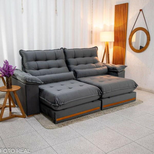Sof Retrtil Reclinvel Istambul 2.50m Veludo Cinza 403 - Espuma D33