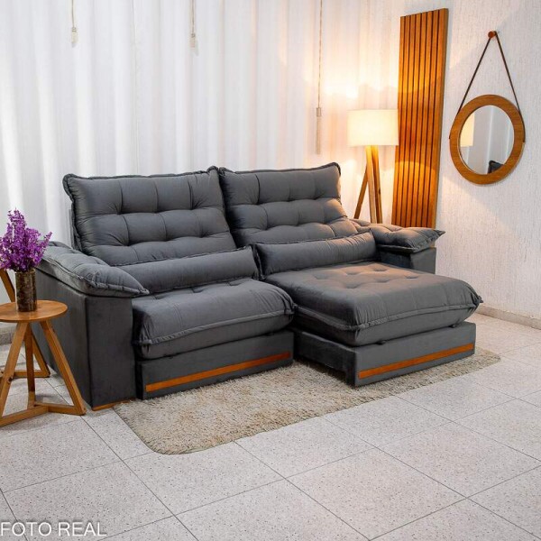 Sof Retrtil Reclinvel Istambul 2.50m Veludo Cinza 403 - Espuma D33