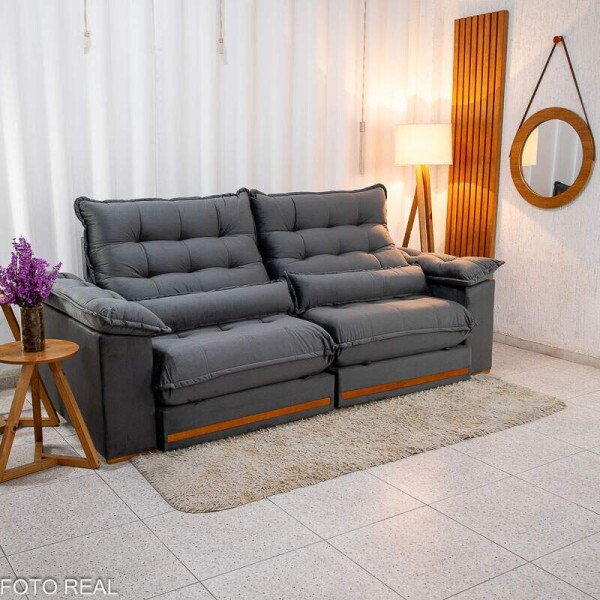 Sof Retrtil Reclinvel Istambul 2.50m Veludo Cinza 403 - Espuma D33