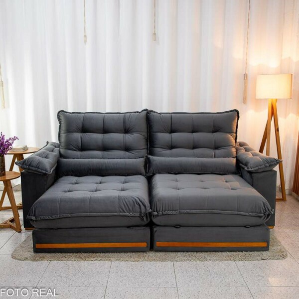 Sof Retrtil Reclinvel Istambul 2.50m Veludo Cinza 403 - Espuma D33