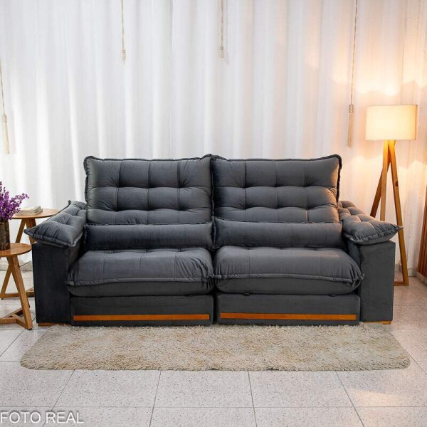 Sof Retrtil Reclinvel Istambul 2.50m Veludo Cinza 403 - Espuma D33