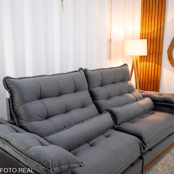 Sof Retrtil Reclinvel Istambul 2.50m Veludo Cinza 403 - Espuma D33