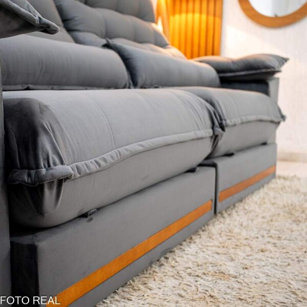 Sof Retrtil Reclinvel Istambul 2.50m Veludo Cinza 403 - Espuma D33