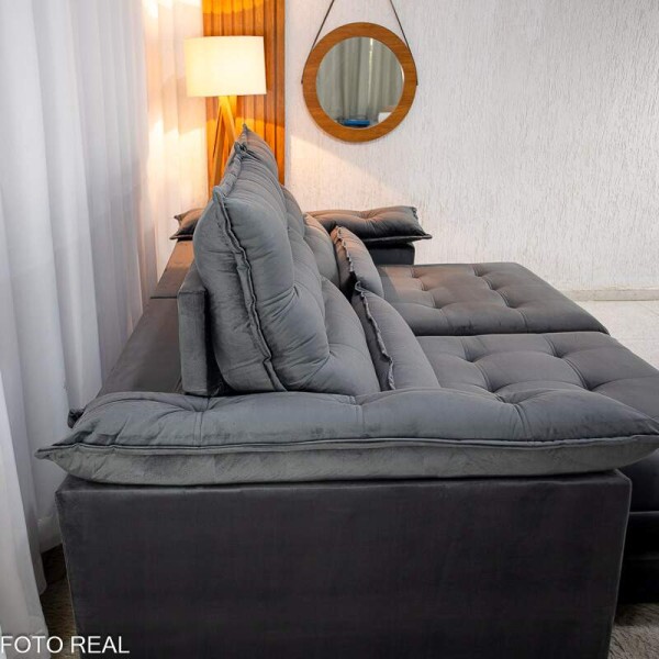 Sof Retrtil Reclinvel Istambul 2.50m Veludo Cinza 403 - Espuma D33