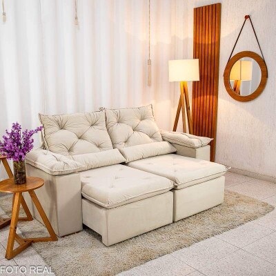 Sof Retrtil Reclinvel Chile 1.96m Veludo Bege 406 - D28 Sof