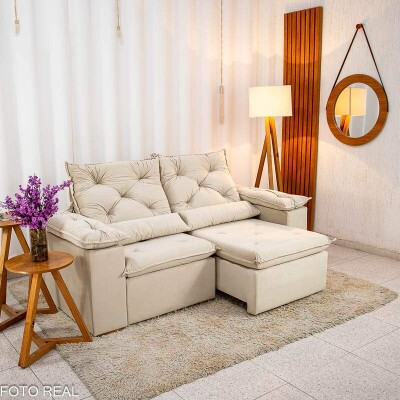 Sof Retrtil Reclinvel Chile 1.96m Veludo Bege 406 - D28 Sof