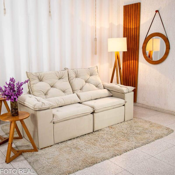 Sof Retrtil Reclinvel Chile 1.96m Veludo Bege 406 - D28 Sof