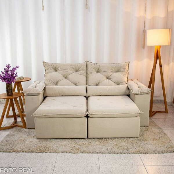 Sof Retrtil Reclinvel Chile 1.96m Veludo Bege 406 - D28 Sof