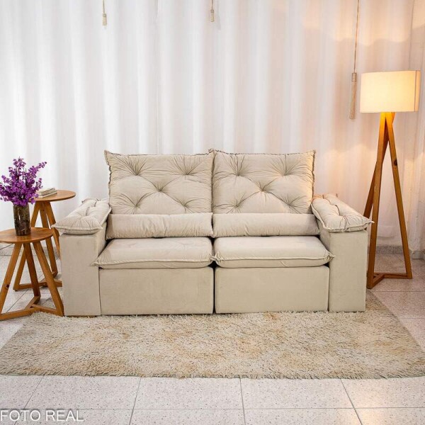 Sof Retrtil Reclinvel Chile 1.96m Veludo Bege 406 - D28 Sof
