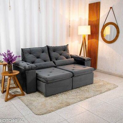 Sof Retrtil Reclinvel Chile 1.96m Veludo Cinza 403 - D28 Sof