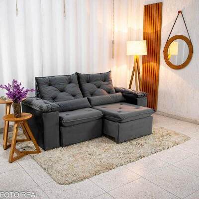 Sof Retrtil Reclinvel Chile 1.96m Veludo Cinza 403 - D28 Sof
