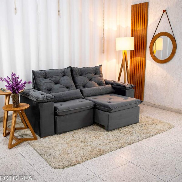 Sof Retrtil Reclinvel Chile 1.96m Veludo Cinza 403 - D28 Sof
