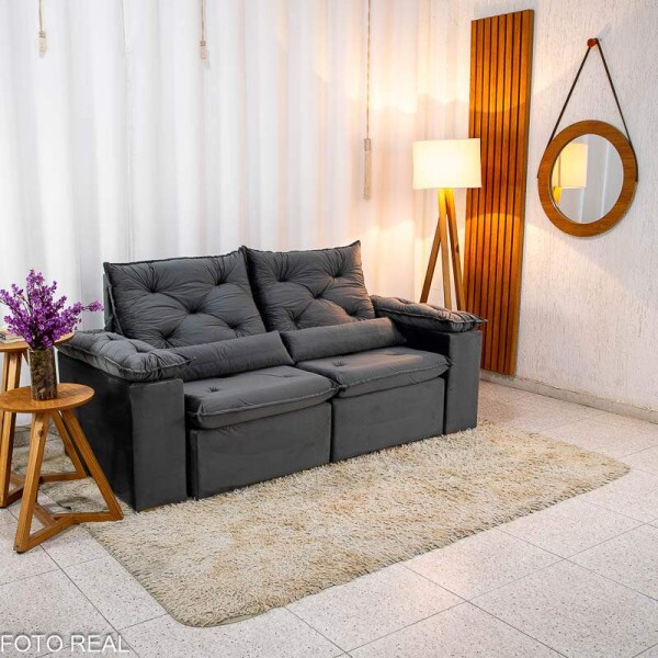 Sof Retrtil Reclinvel Chile 1.96m Veludo Cinza 403 - D28 Sof