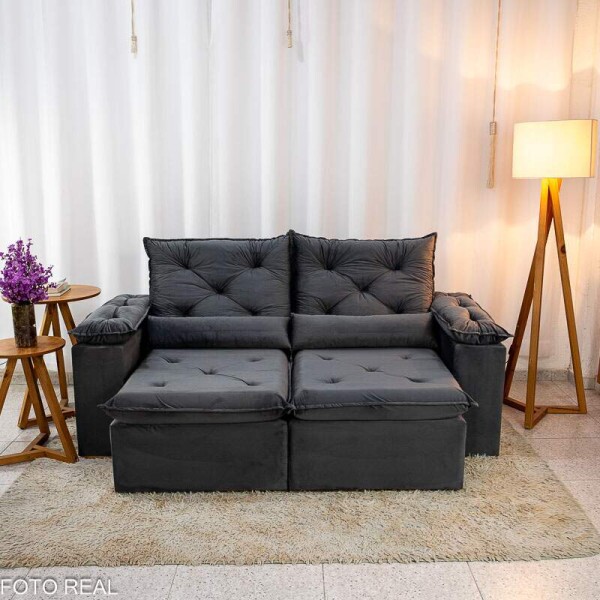 Sof Retrtil Reclinvel Chile 1.96m Veludo Cinza 403 - D28 Sof