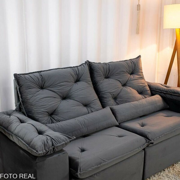 Sof Retrtil Reclinvel Chile 1.96m Veludo Cinza 403 - D28 Sof