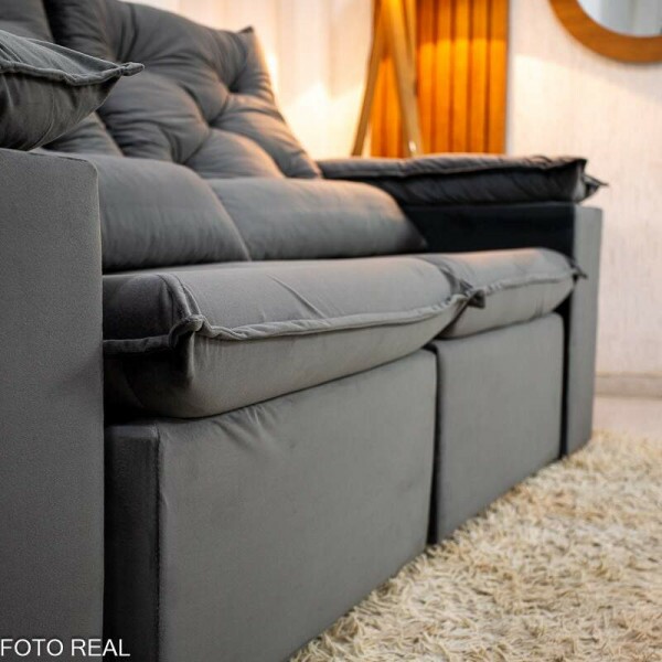 Sof Retrtil Reclinvel Chile 1.96m Veludo Cinza 403 - D28 Sof