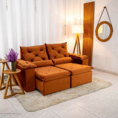 Sof Retrtil Reclinvel Chile 1.96m Veludo Terracota 407 - D28 Sof