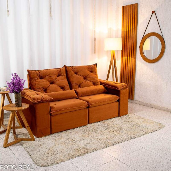 Sof Retrtil Reclinvel Chile 1.96m Veludo Terracota 407 - D28 Sof