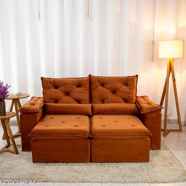 Sof Retrtil Reclinvel Chile 1.96m Veludo Terracota 407 - D28 Sof