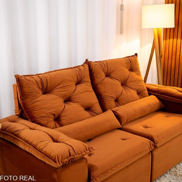Sof Retrtil Reclinvel Chile 1.96m Veludo Terracota 407 - D28 Sof