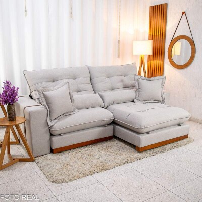 Sof Retrtil Reclinvel Toronto 2.50m Linho Cinza 2005 - Molas Ensacadas