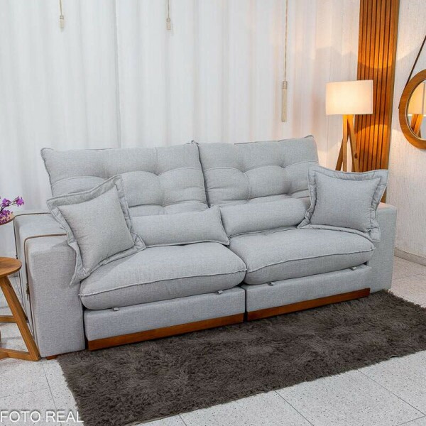 Sof Retrtil Reclinvel Toronto 2.50m Linho Cinza 2005 - Molas Ensacadas