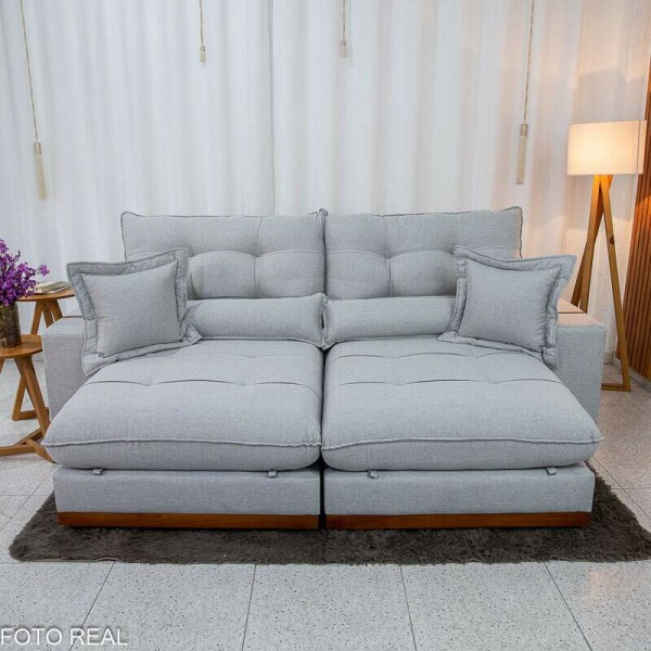 Sof Retrtil Reclinvel Toronto 2.50m Linho Cinza 2005 - Molas Ensacadas