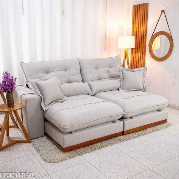Sof Retrtil Reclinvel Toronto 2.50m Linho Cinza 2005 - Molas Ensacadas