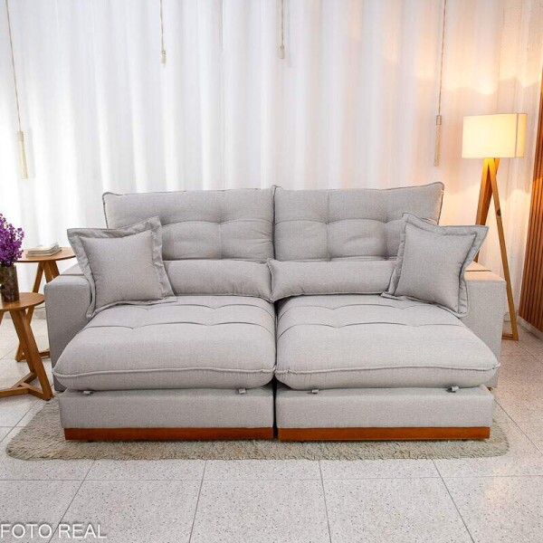 Sof Retrtil Reclinvel Toronto 2.50m Linho Cinza 2005 - Molas Ensacadas