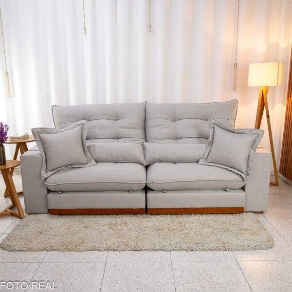 Sof Retrtil Reclinvel Toronto 2.50m Linho Cinza 2005 - Molas Ensacadas