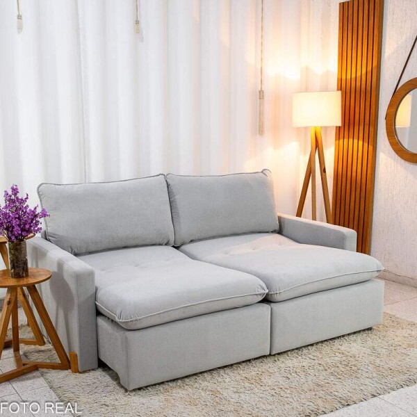 Sof Retrtil Luma 2.00m Veludo Premium Cinza 36 - Sem Caixa