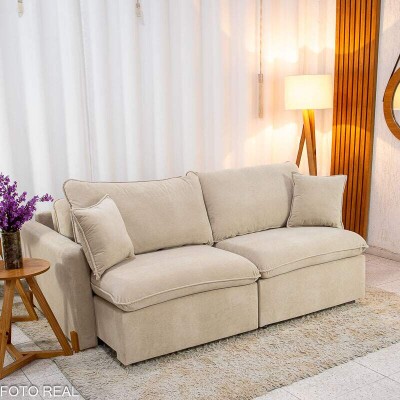 Sof Retrtil Luma 2.00m Veludo Premium Bege 37 - Sem Caixa