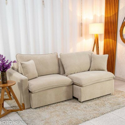 Sof Retrtil Luma 2.00m Veludo Premium Bege 37 - Sem Caixa