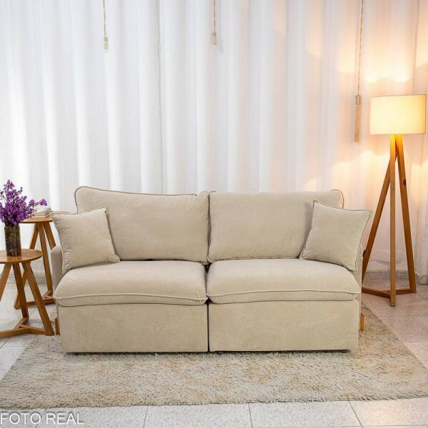 Sof Retrtil Luma 2.00m Veludo Premium Bege 37 - Sem Caixa