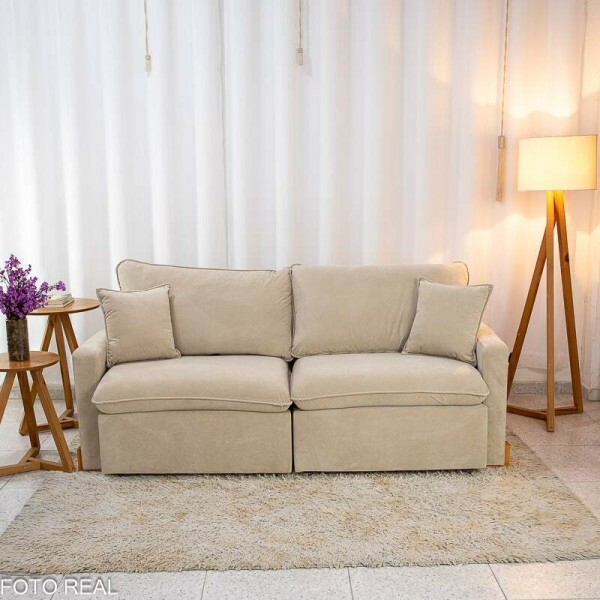 Sof Retrtil Luma 2.00m Veludo Premium Bege 37 - Sem Caixa
