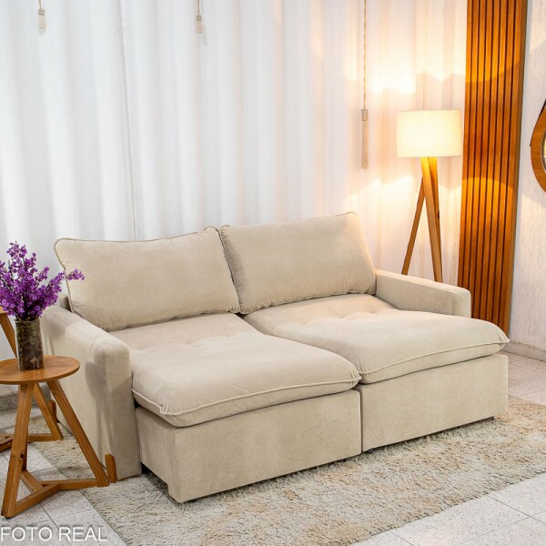 Sof Retrtil Luma 2.00m Veludo Premium Bege 37 - Sem Caixa