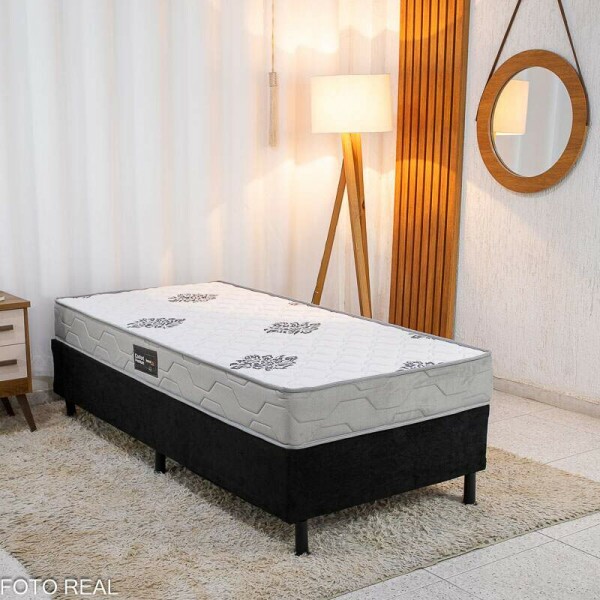 Box Solt. Sued Preto Nosso Sonho + Colcho Solteiro Confort Premium Ortopdico D28 88x188x55 - Inovaflex | Suporta at 120kg