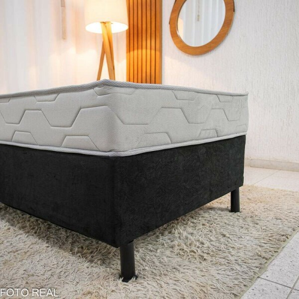 Box Solt. Sued Preto Nosso Sonho + Colcho Solteiro Confort Premium Ortopdico D28 88x188x55 - Inovaflex | Suporta at 120kg