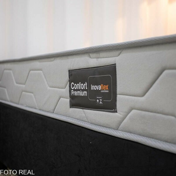 Box Solt. Sued Preto Nosso Sonho + Colcho Solteiro Confort Premium Ortopdico D28 88x188x55 - Inovaflex | Suporta at 120kg