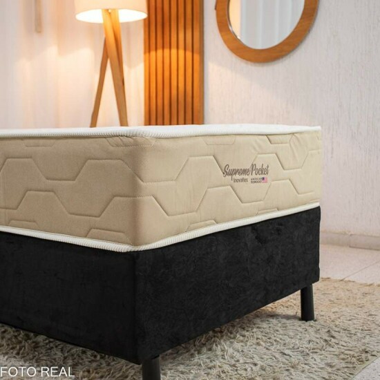 Box Solt. Sued Preto Nosso Sonho + Colcho Solteiro Supreme Pocket Molas Ensacadas 88x188x62 - Inovaflex | Suporta at 120kg