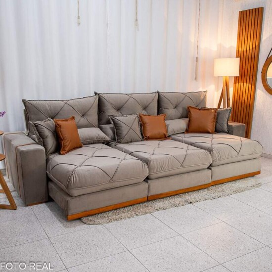 Sof Retrtil Reclinvel Gran Bello 3.20m Veludo Capuccino - Molas Ensacadas