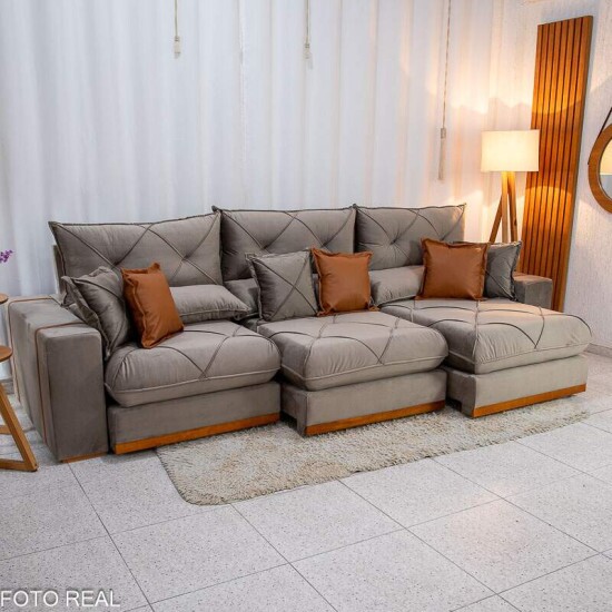 Sof Retrtil Reclinvel Gran Bello 3.20m Veludo Capuccino - Molas Ensacadas