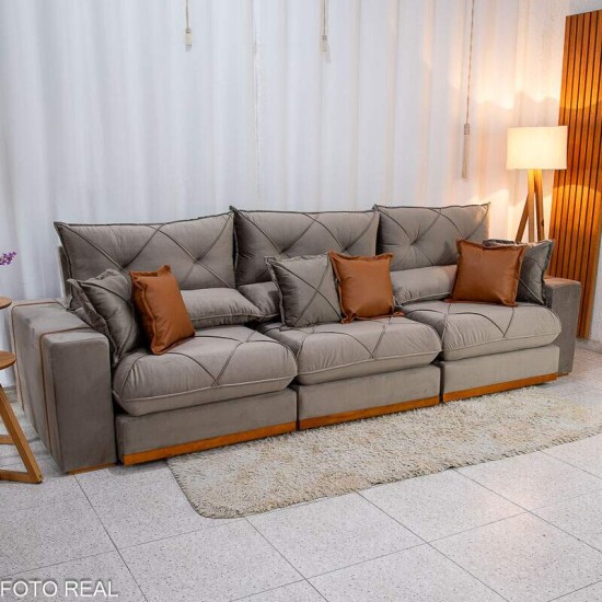 Sof Retrtil Reclinvel Gran Bello 3.20m Veludo Capuccino - Molas Ensacadas