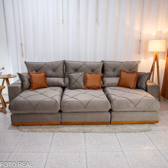 Sof Retrtil Reclinvel Gran Bello 3.20m Veludo Capuccino - Molas Ensacadas