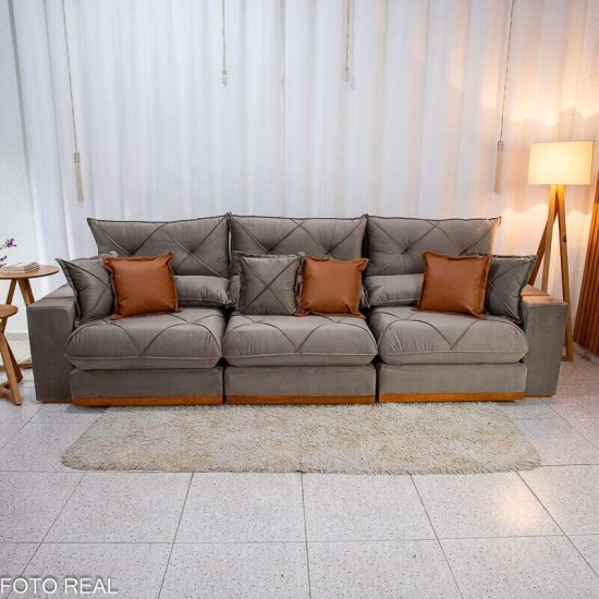 Sof Retrtil Reclinvel Gran Bello 3.20m Veludo Capuccino - Molas Ensacadas