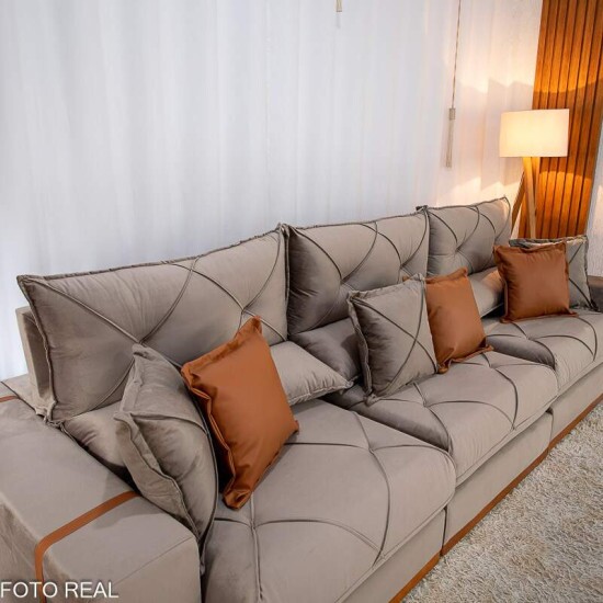 Sof Retrtil Reclinvel Gran Bello 3.20m Veludo Capuccino - Molas Ensacadas