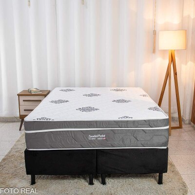 Box Casal Bipartida Sued Preto Nosso Sonho + Colcho Casal Essential Pocket Molas Ensacadas 138x188x30 - Inovaflex | Suporta at 240kg